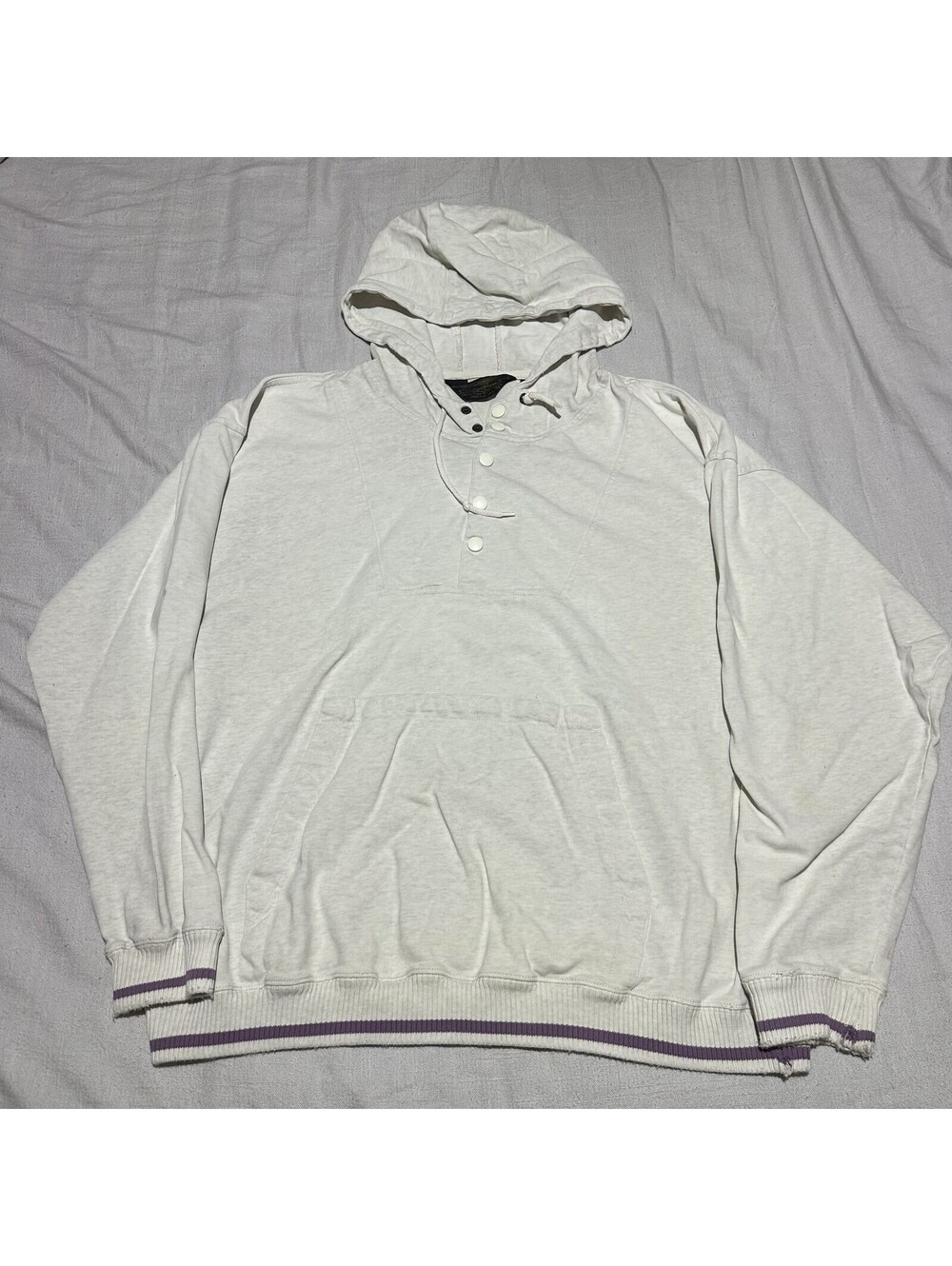 Vintage Eddie Bauer Sport Shop Hoodie Sweater Women 8 White Purple 5 Button